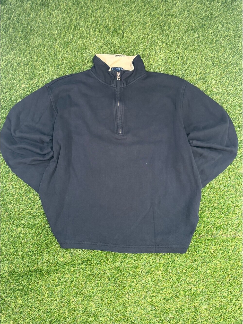 Vintage COMO Half Zip Pullover Navy Cotton Mens Size L